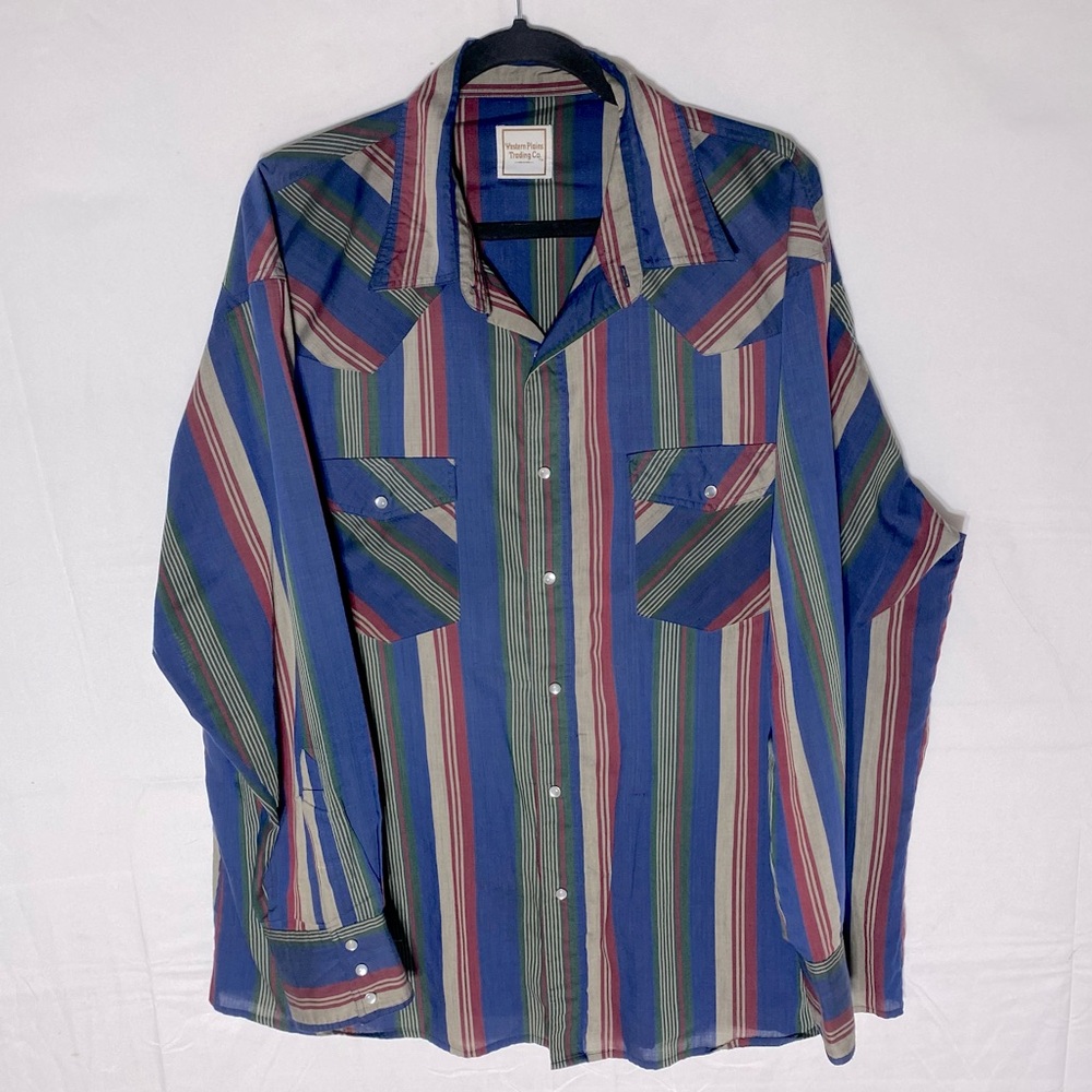 Vintage Western Plains Trading Co Striped Long Sleeve Pearl Snap Shirt XLT